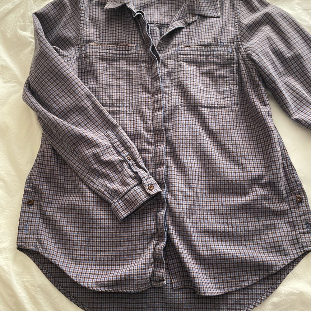 L.L. Bean Blue and Brown Houndstooth Flannel Tunic